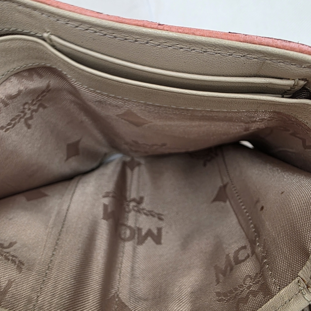 MCM Beige Logo Wallet with Pink and Navy Trim - Picture 6 of 7
